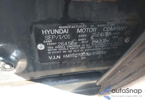 2002 Hyundai Santa Fe Gls/Lx из США, поврежденный, VIN KM8SC73D32U158119